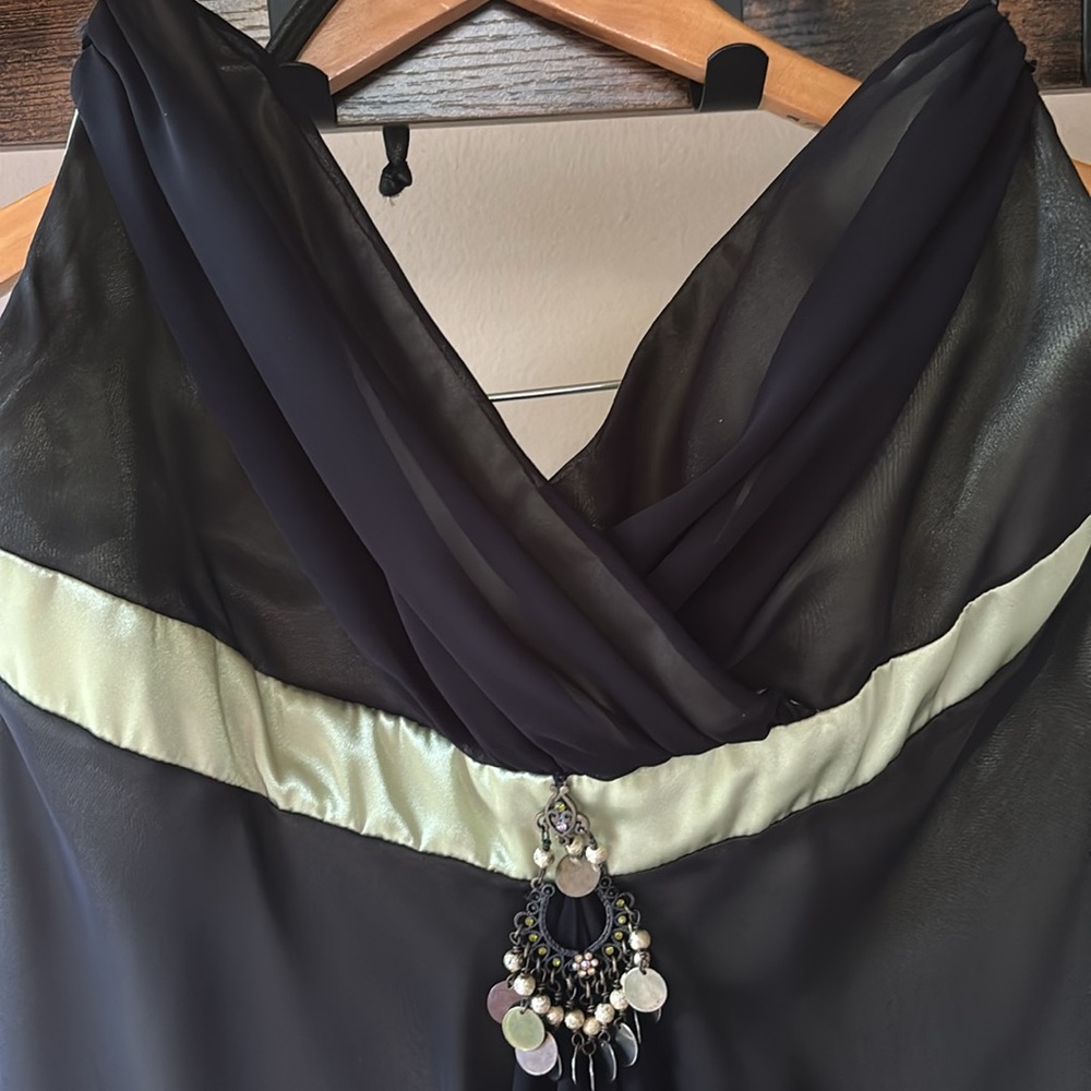Vintage y2k Halter Dress Black Green Betsey Johnson Whimsy Goth Fairy Mini Bias - Picture 17 of 17